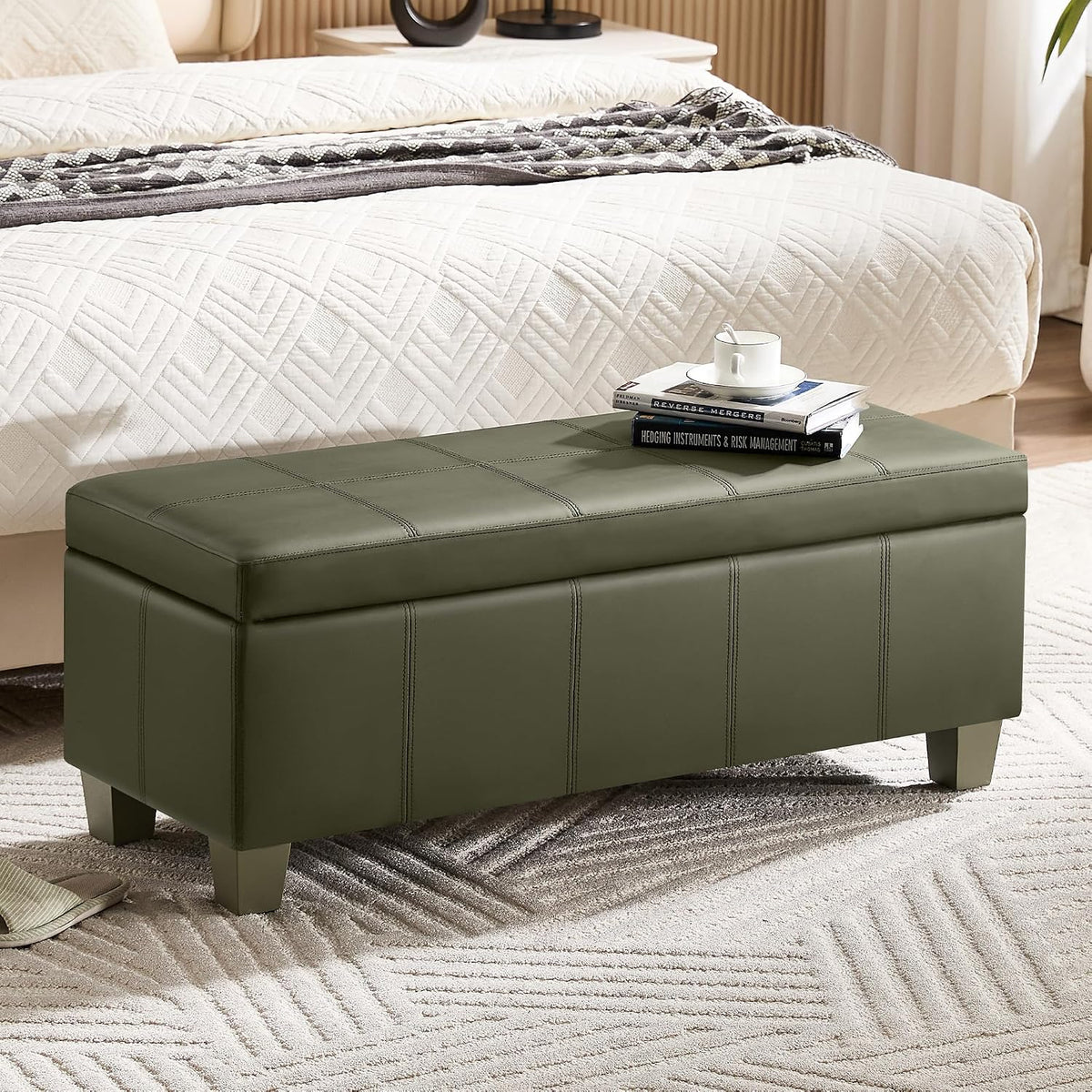 Green Tufted Storage Ottoman 41 Inch