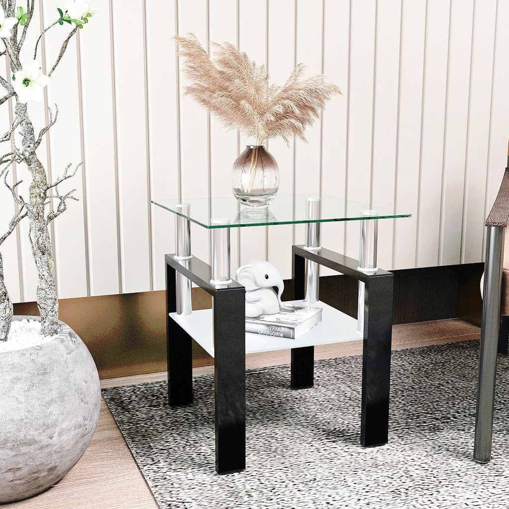 2-Tier Metal Glass Side Table