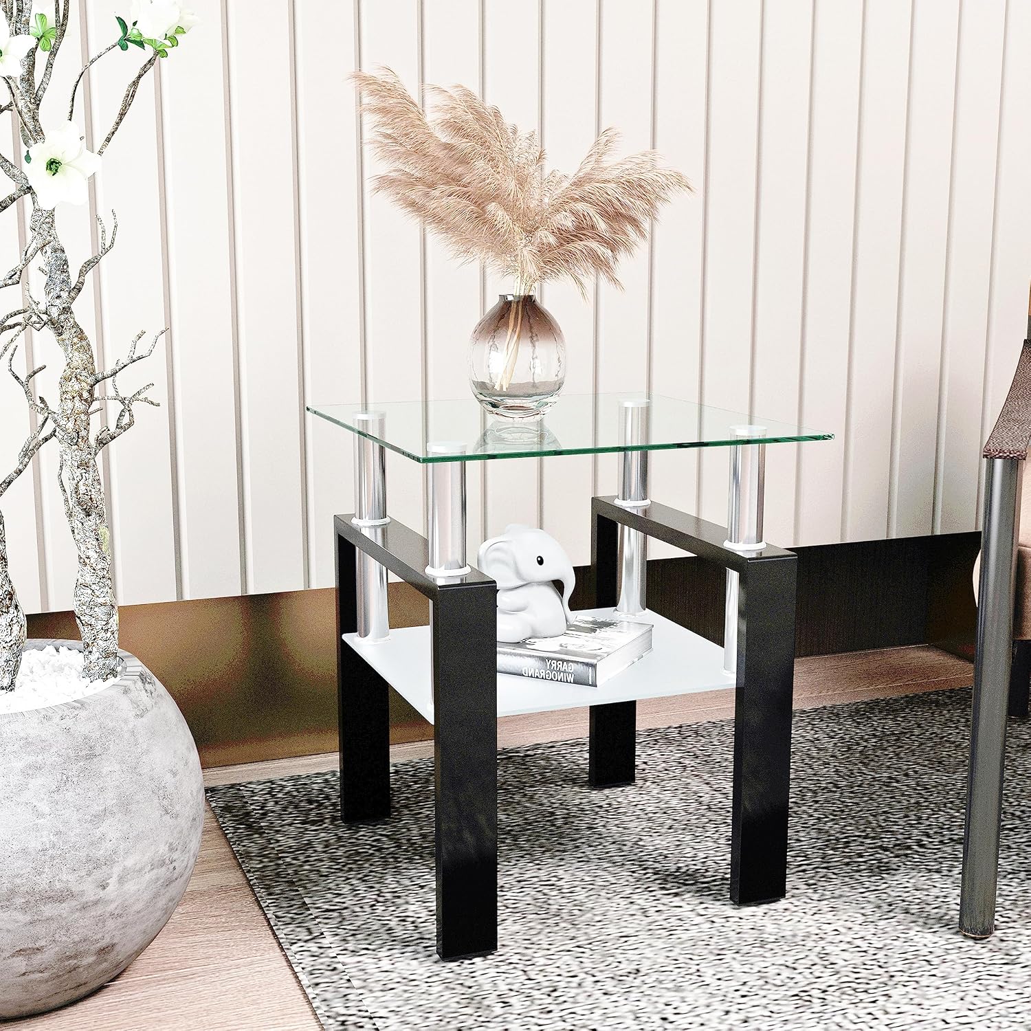 2-Tier Metal Glass Side Table