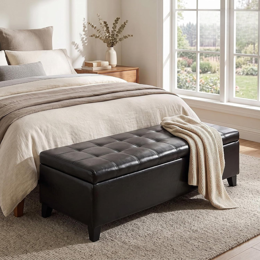 Black Tufted Storage Ottoman Bench 51 Inch